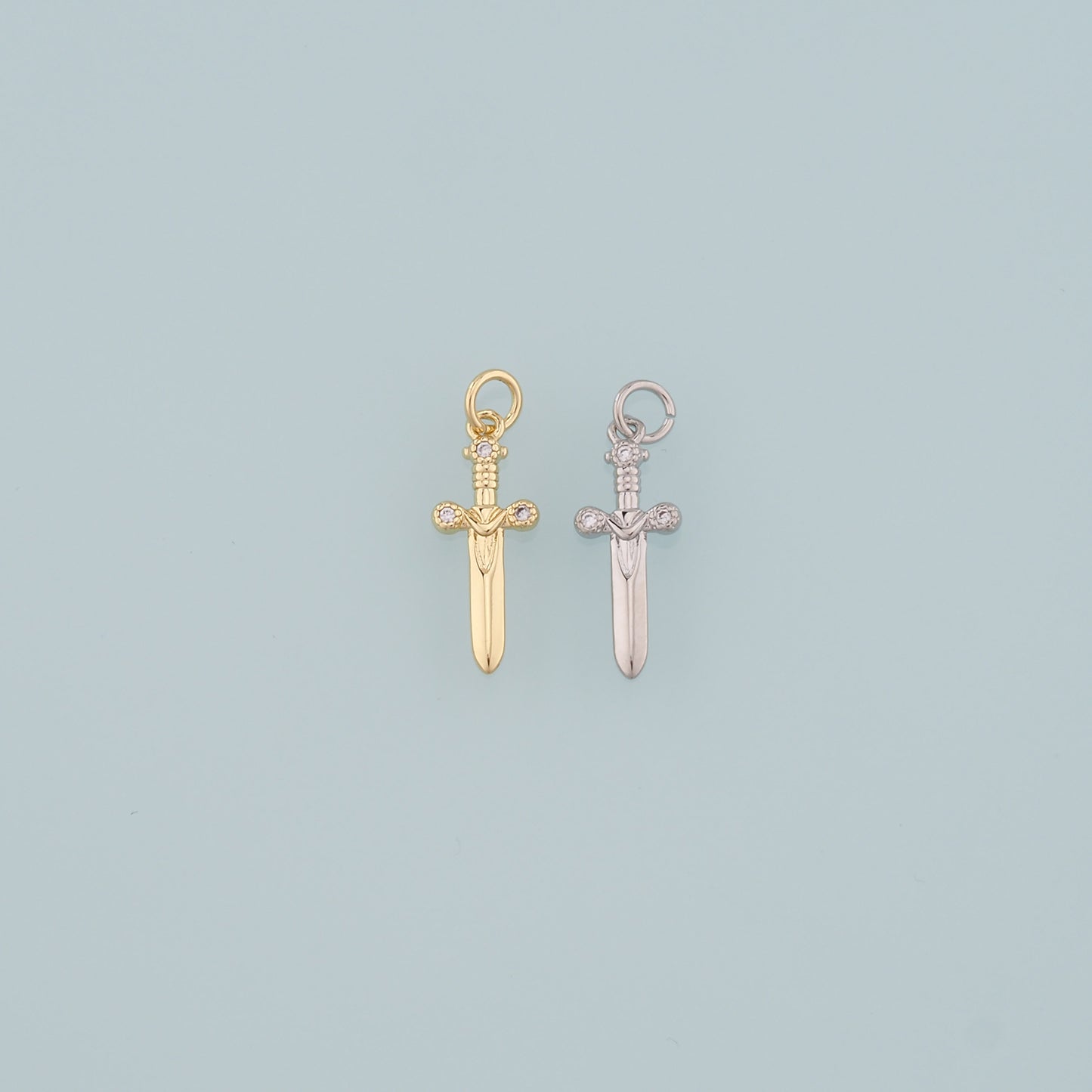 18K Gold Filled Sword Pendant,CZ Micro Pave Sword Charm Bracelet Necklace for DIY Jewelry Making Supply