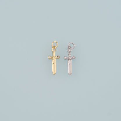 18K Gold Filled Sword Pendant,CZ Micro Pave Sword Charm Bracelet Necklace for DIY Jewelry Making Supply