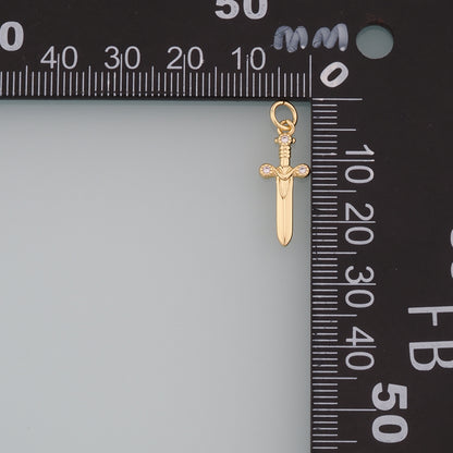 18K Gold Filled Sword Pendant,CZ Micro Pave Sword Charm Bracelet Necklace for DIY Jewelry Making Supply