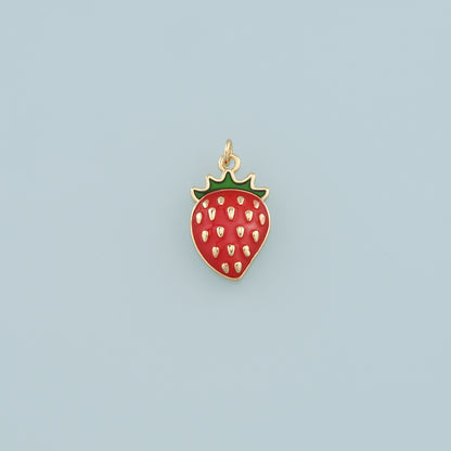 Gold Strawberry Charms,18K Gold Filled Strawberry Pendant,Enamel Fruit Charm Bracelet Necklace for DIY Jewelry Making Supply