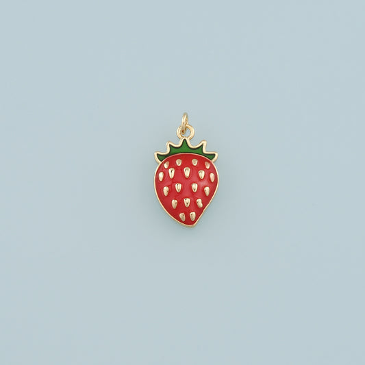 Gold Strawberry Charms,18K Gold Filled Strawberry Pendant,Enamel Fruit Charm Bracelet Necklace for DIY Jewelry Making Supply