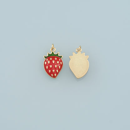 Gold Strawberry Charms,18K Gold Filled Strawberry Pendant,Enamel Fruit Charm Bracelet Necklace for DIY Jewelry Making Supply