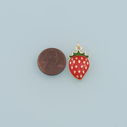 Gold Strawberry Charms,18K Gold Filled Strawberry Pendant,Enamel Fruit Charm Bracelet Necklace for DIY Jewelry Making Supply