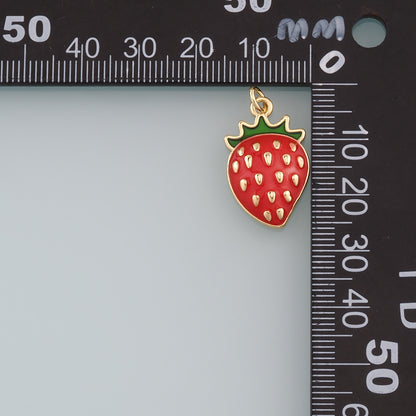 Gold Strawberry Charms,18K Gold Filled Strawberry Pendant,Enamel Fruit Charm Bracelet Necklace for DIY Jewelry Making Supply
