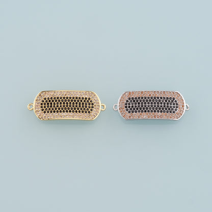 Gold Connector Charm,18K Gold Filled Oval Pendant,CZ Micro Pave Oval Charm Bracelet Necklace for DIY Jewelry Making Supply