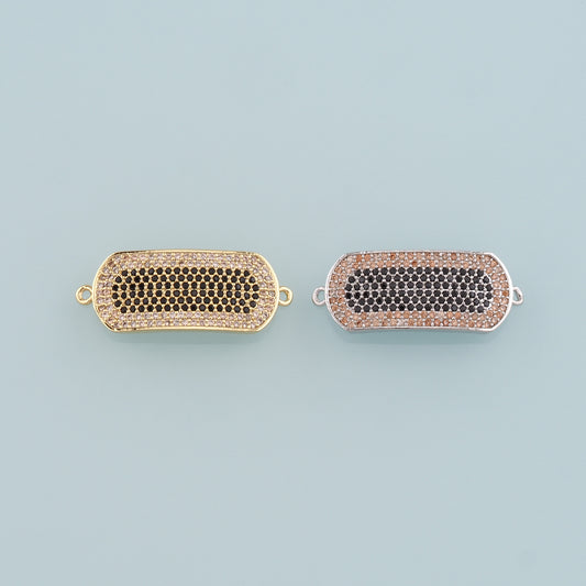 Gold Connector Charm,18K Gold Filled Oval Pendant,CZ Micro Pave Oval Charm Bracelet Necklace for DIY Jewelry Making Supply