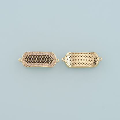 Gold Connector Charm,18K Gold Filled Oval Pendant,CZ Micro Pave Oval Charm Bracelet Necklace for DIY Jewelry Making Supply