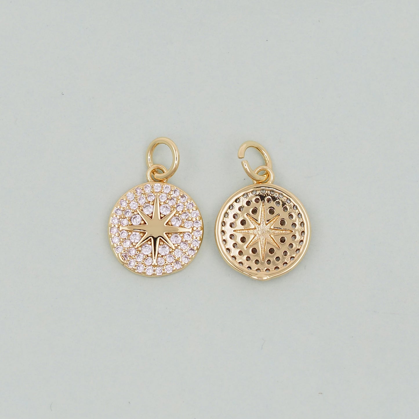 Gold Round Star Charms,18K Gold Filled Starburst Pendant,North Star Charm Bracelet Necklace for DIY Jewelry Making Supply