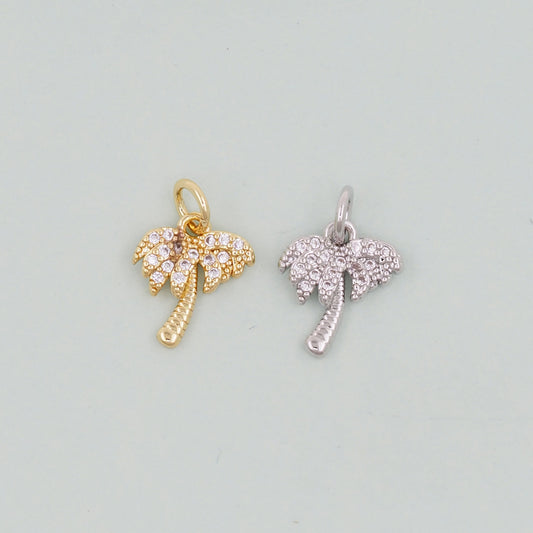 Gold Palm Tree Charms,18K Gold Filled Palm tree Pendant,Silver coconut tree Charm Bracelet Necklace for DIY Jewelry Making Supply