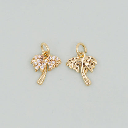 Gold Palm Tree Charms,18K Gold Filled Palm tree Pendant,Silver coconut tree Charm Bracelet Necklace for DIY Jewelry Making Supply