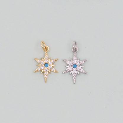 Gold Star Charms,18K Gold Filled Starburst Pendant,North Star Charm Bracelet Necklace for DIY Jewelry Making Supply