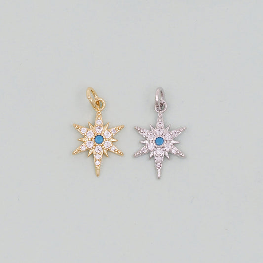 Gold Star Charms,18K Gold Filled Starburst Pendant,North Star Charm Bracelet Necklace for DIY Jewelry Making Supply