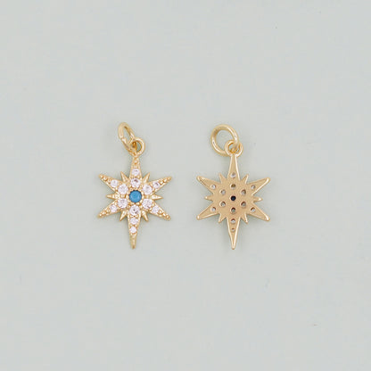Gold Star Charms,18K Gold Filled Starburst Pendant,North Star Charm Bracelet Necklace for DIY Jewelry Making Supply