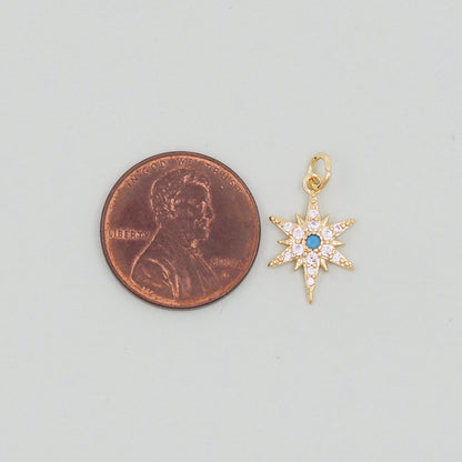 Gold Star Charms,18K Gold Filled Starburst Pendant,North Star Charm Bracelet Necklace for DIY Jewelry Making Supply