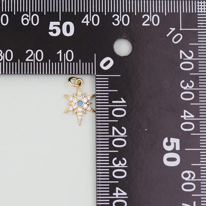 Gold Star Charms,18K Gold Filled Starburst Pendant,North Star Charm Bracelet Necklace for DIY Jewelry Making Supply