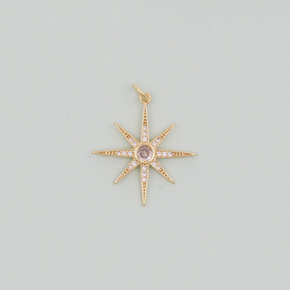 Gold Star Charms,18K Gold Filled Starburst Pendant,North Star Charm Bracelet Necklace for DIY Jewelry Making Supply