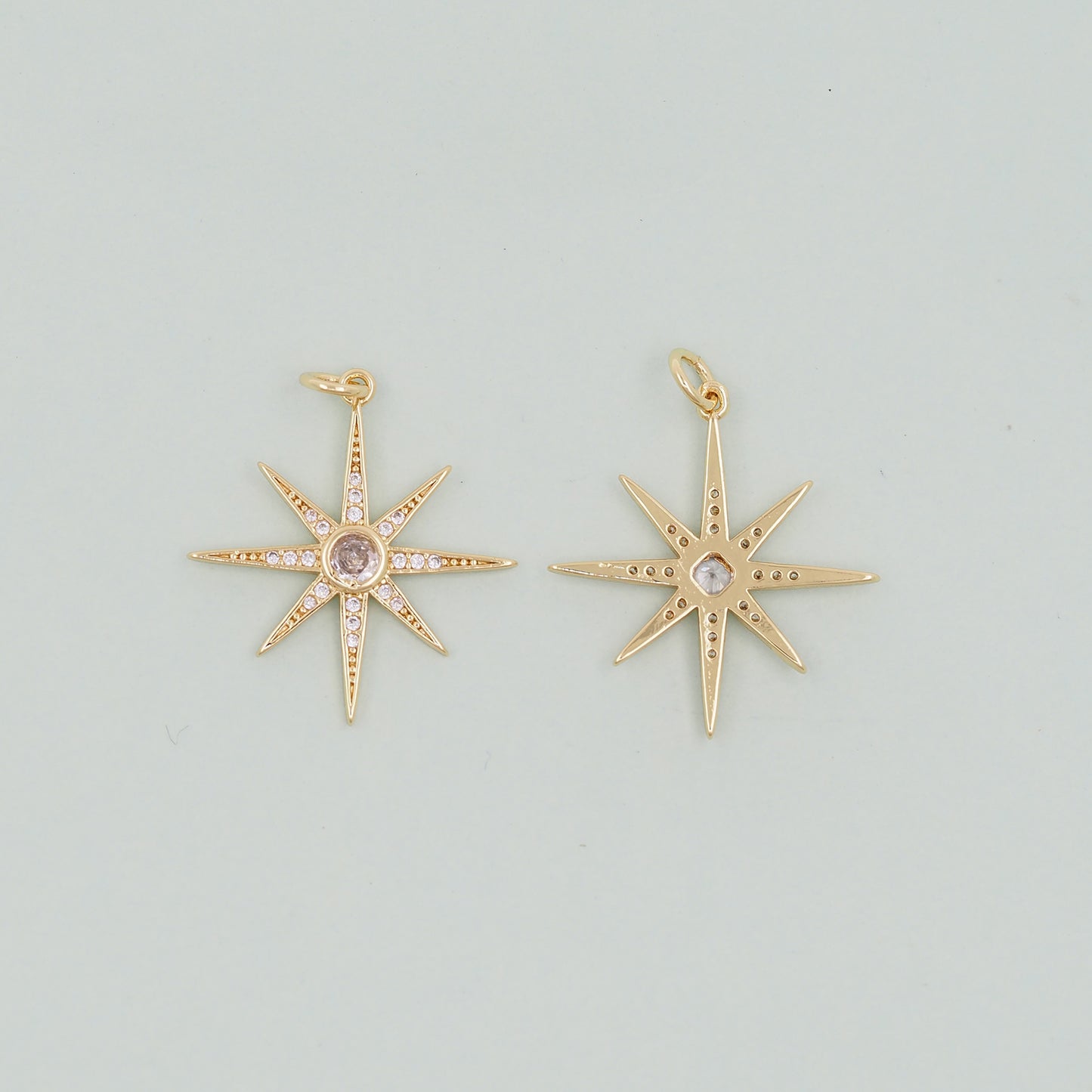 Gold Star Charms,18K Gold Filled Starburst Pendant,North Star Charm Bracelet Necklace for DIY Jewelry Making Supply
