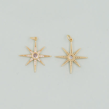 Gold Star Charms,18K Gold Filled Starburst Pendant,North Star Charm Bracelet Necklace for DIY Jewelry Making Supply