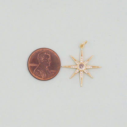 Gold Star Charms,18K Gold Filled Starburst Pendant,North Star Charm Bracelet Necklace for DIY Jewelry Making Supply