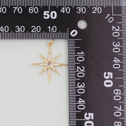 Gold Star Charms,18K Gold Filled Starburst Pendant,North Star Charm Bracelet Necklace for DIY Jewelry Making Supply