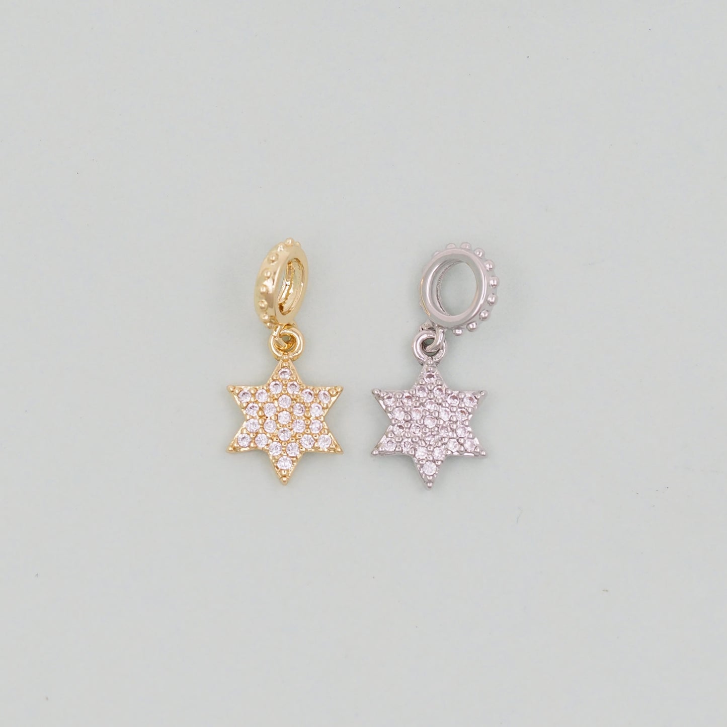 Gold David Star Charms,18K Gold Filled CZ Micro Pave Star Pendant,Silver Star Charm Bracelet Necklace for DIY Jewelry Making Supply
