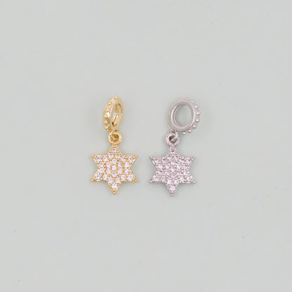 Gold David Star Charms,18K Gold Filled CZ Micro Pave Star Pendant,Silver Star Charm Bracelet Necklace for DIY Jewelry Making Supply