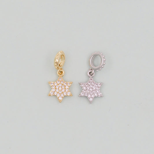 Gold David Star Charms,18K Gold Filled CZ Micro Pave Star Pendant,Silver Star Charm Bracelet Necklace for DIY Jewelry Making Supply