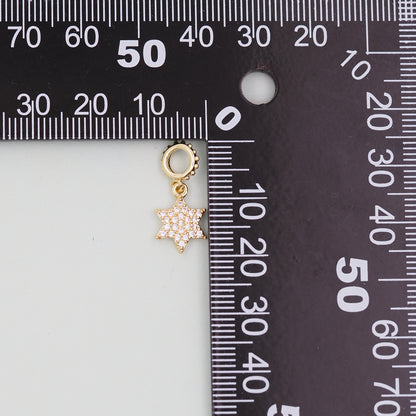 Gold David Star Charms,18K Gold Filled CZ Micro Pave Star Pendant,Silver Star Charm Bracelet Necklace for DIY Jewelry Making Supply