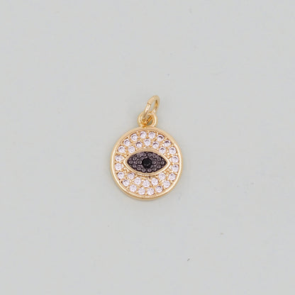 Gold Round Evil Eye Charms,18K Gold Filled Evil Eye Pendant,Evil Eye Charm Bracelet Necklace for DIY Jewelry Making Supply