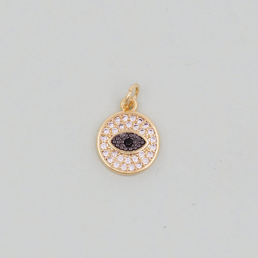 Gold Round Evil Eye Charms,18K Gold Filled Evil Eye Pendant,Evil Eye Charm Bracelet Necklace for DIY Jewelry Making Supply