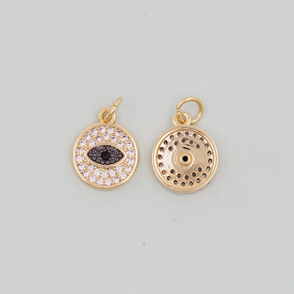 Gold Round Evil Eye Charms,18K Gold Filled Evil Eye Pendant,Evil Eye Charm Bracelet Necklace for DIY Jewelry Making Supply