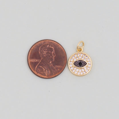 Gold Round Evil Eye Charms,18K Gold Filled Evil Eye Pendant,Evil Eye Charm Bracelet Necklace for DIY Jewelry Making Supply
