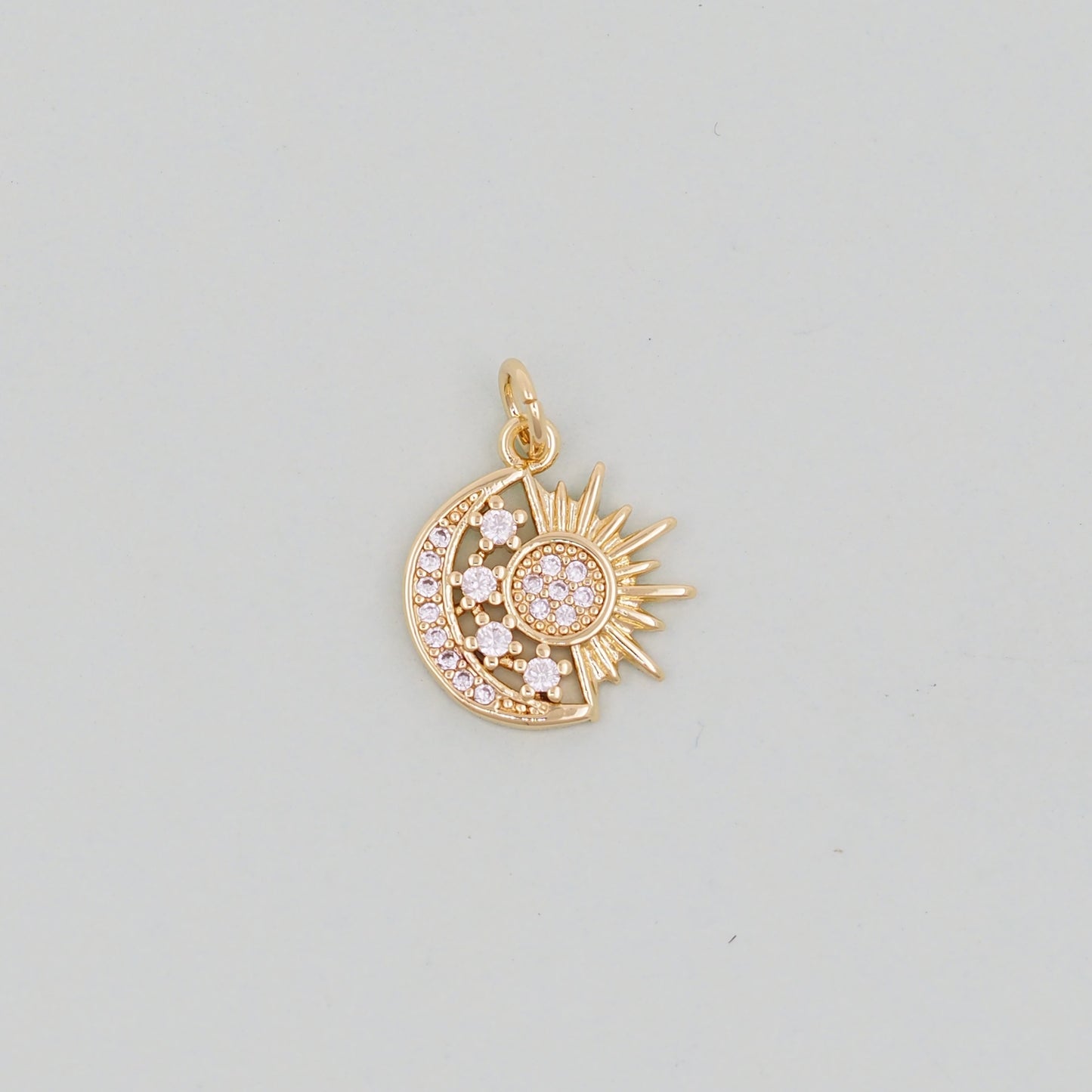 Gold Moon Star Charms,18K Gold Filled CZ Sun Pendant,Celestial Charm Bracelet Necklace for DIY Jewelry Making Supply