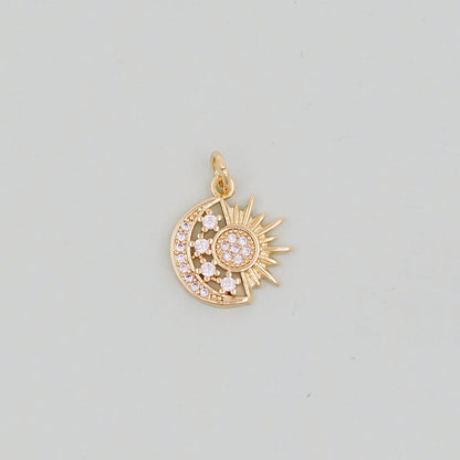 Gold Moon Star Charms,18K Gold Filled CZ Sun Pendant,Celestial Charm Bracelet Necklace for DIY Jewelry Making Supply
