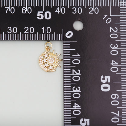 Gold Moon Star Charms,18K Gold Filled CZ Sun Pendant,Celestial Charm Bracelet Necklace for DIY Jewelry Making Supply