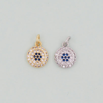 Gold Round Charms,18K Gold Filled Round Pendant,Silver Evil Eye Charm Bracelet Necklace for DIY Jewelry Making Supply