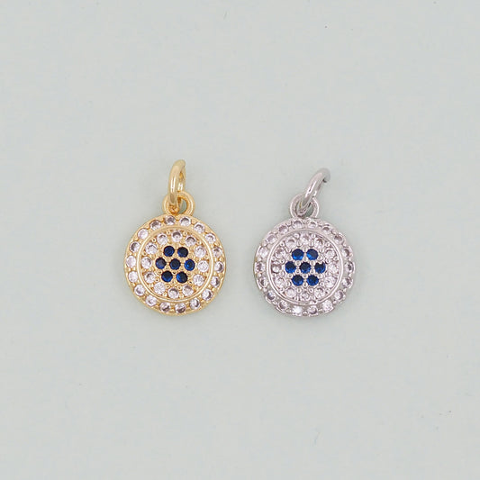 Gold Round Charms,18K Gold Filled Round Pendant,Silver Evil Eye Charm Bracelet Necklace for DIY Jewelry Making Supply