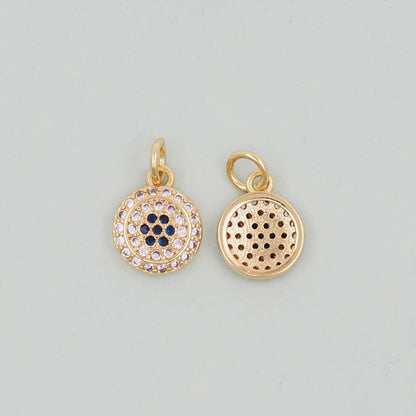 Gold Round Charms,18K Gold Filled Round Pendant,Silver Evil Eye Charm Bracelet Necklace for DIY Jewelry Making Supply