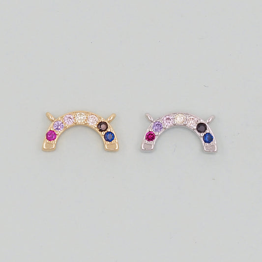Gold Rainbow Charms,18K Gold Filled CZ rainbow Pendant,Silver rainbow Charm Bracelet Necklace for DIY Jewelry Making Supply