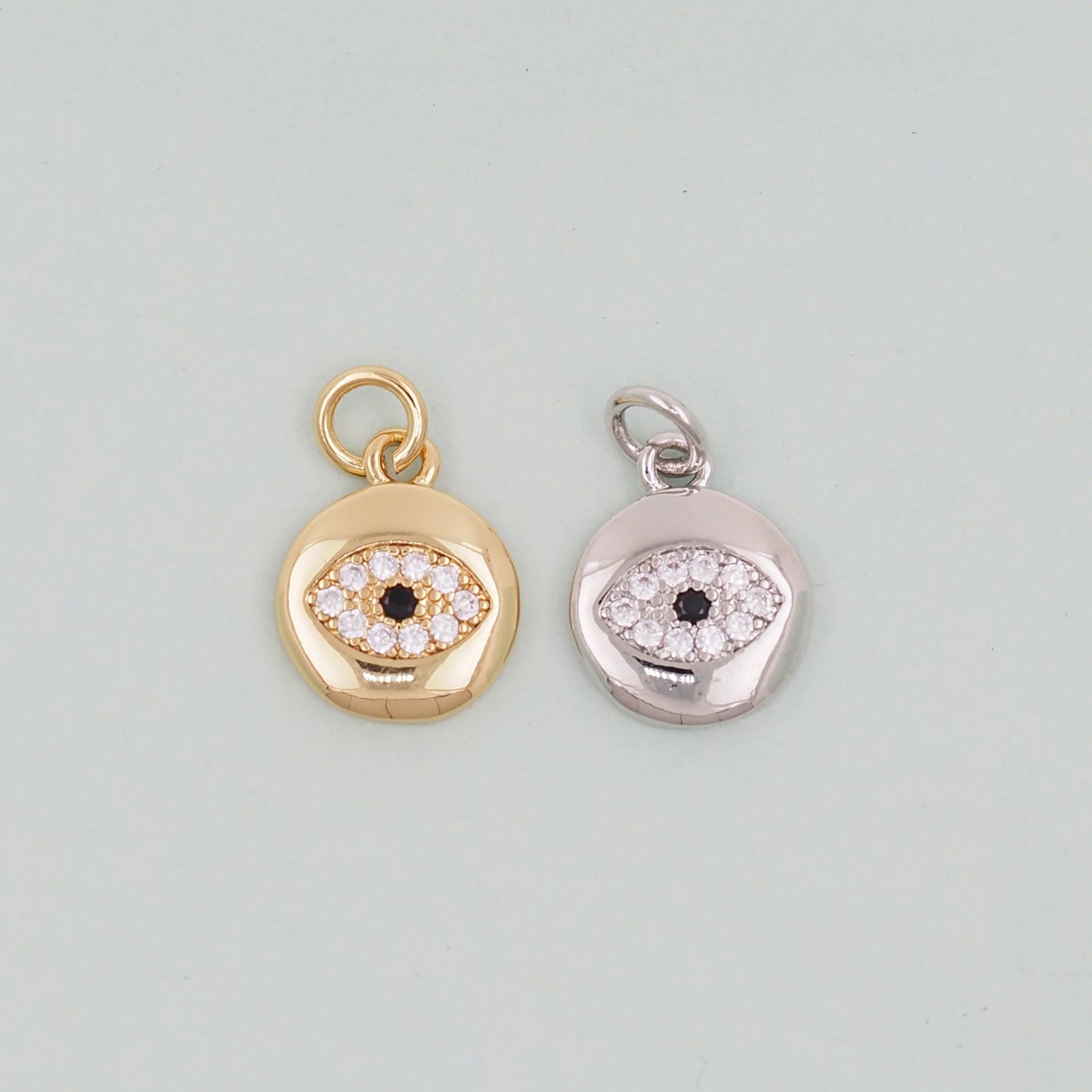 Gold Round Evil Eye Charms,18K Gold Filled Evil Eye Pendant,Evil Eye Charm Bracelet Necklace for DIY Jewelry Making Supply