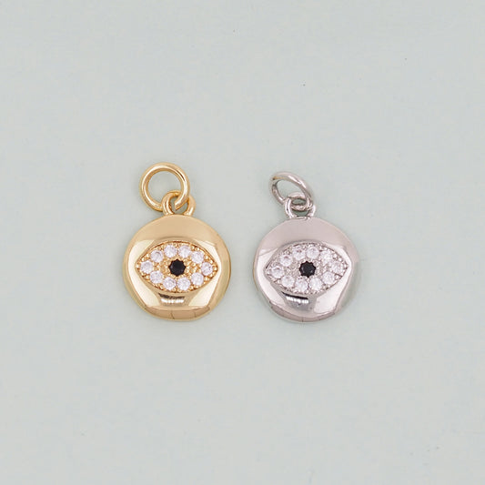Gold Round Evil Eye Charms,18K Gold Filled Evil Eye Pendant,Evil Eye Charm Bracelet Necklace for DIY Jewelry Making Supply