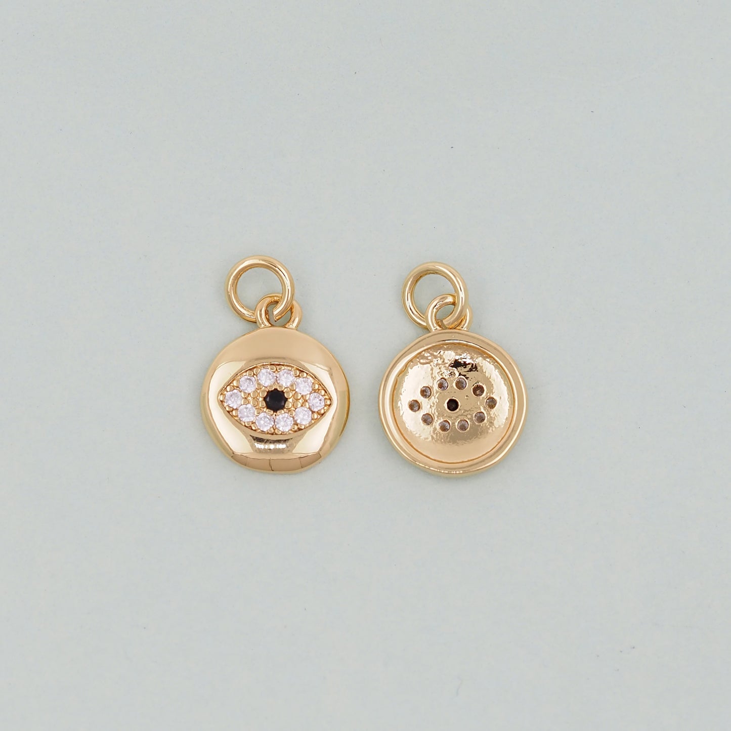 Gold Round Evil Eye Charms,18K Gold Filled Evil Eye Pendant,Evil Eye Charm Bracelet Necklace for DIY Jewelry Making Supply