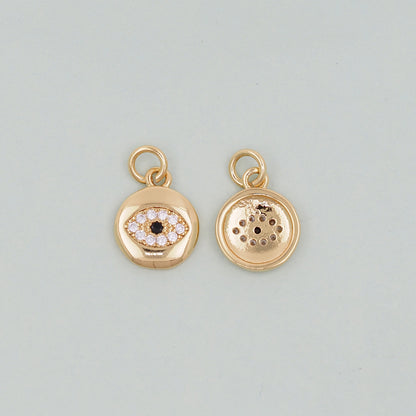 Gold Round Evil Eye Charms,18K Gold Filled Evil Eye Pendant,Evil Eye Charm Bracelet Necklace for DIY Jewelry Making Supply