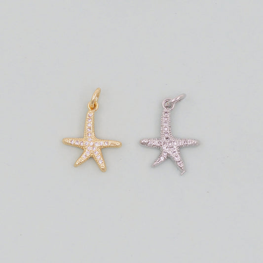 Gold Starfish Charms,18K Gold Filled Sea star Pendant,Starfish Charm Bracelet Necklace for DIY Jewelry Making Supply