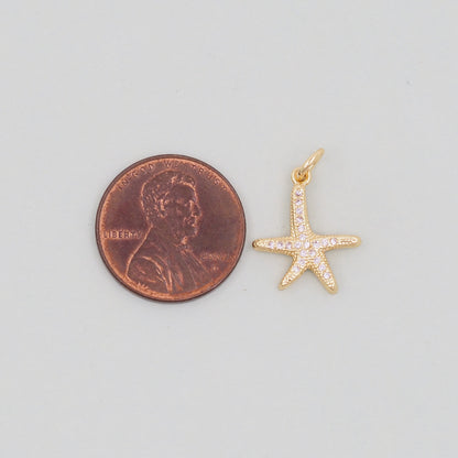 Gold Starfish Charms,18K Gold Filled Sea star Pendant,Starfish Charm Bracelet Necklace for DIY Jewelry Making Supply
