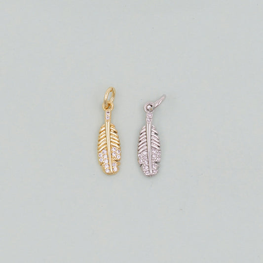 Gold feather Charms,18K Gold Filled feather Pendant,feather Charm Bracelet Necklace for DIY Jewelry Making Supply