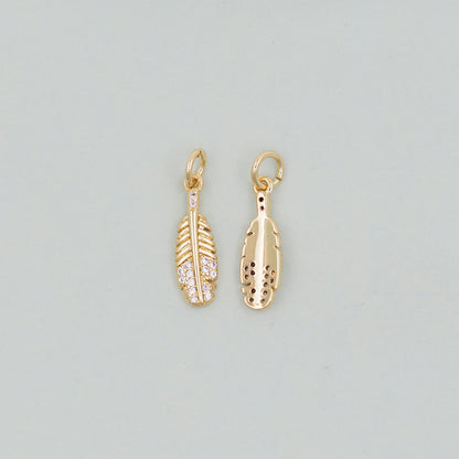 Gold feather Charms,18K Gold Filled feather Pendant,feather Charm Bracelet Necklace for DIY Jewelry Making Supply