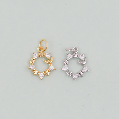 Gold Moon Star Charms,18K Gold Filled CZ Moon Pendant,Celestial Charm Bracelet Necklace for DIY Jewelry Making Supply