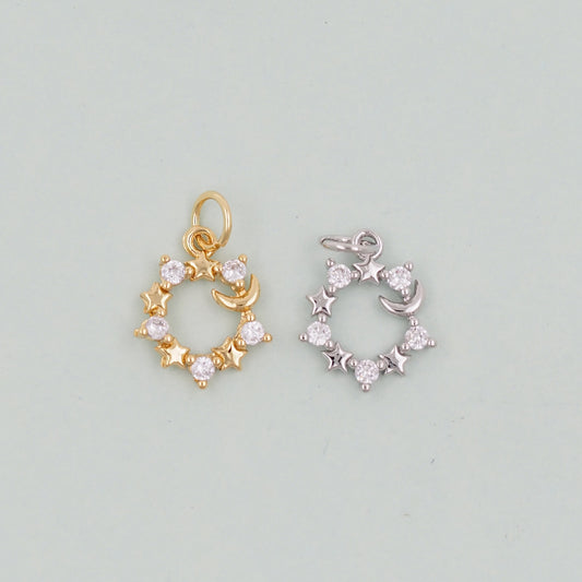 Gold Moon Star Charms,18K Gold Filled CZ Moon Pendant,Celestial Charm Bracelet Necklace for DIY Jewelry Making Supply
