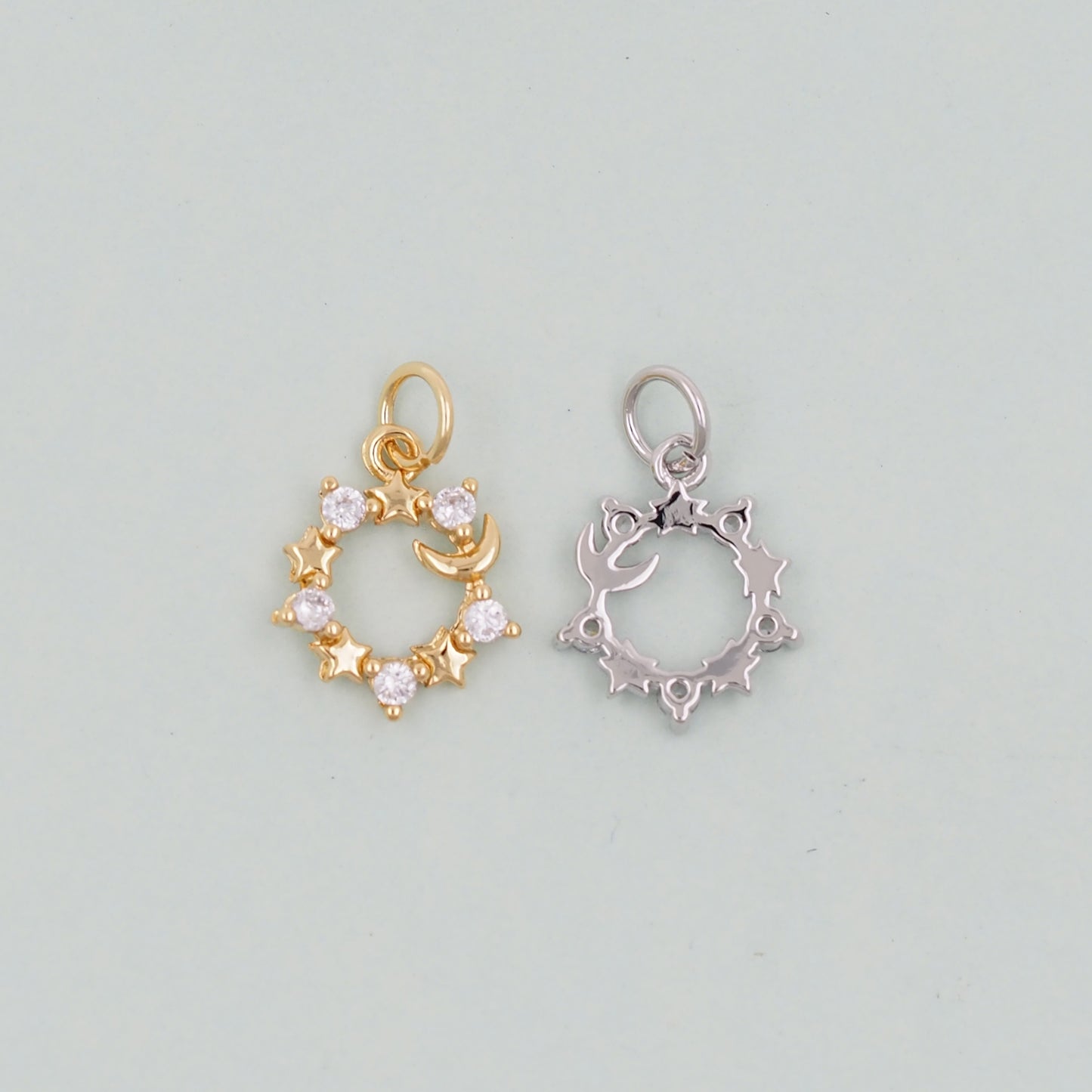 Gold Moon Star Charms,18K Gold Filled CZ Moon Pendant,Celestial Charm Bracelet Necklace for DIY Jewelry Making Supply